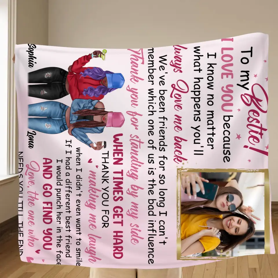 Personalized Best Friend Quilt/Fleece Throw Blanket - Upload Photo - Gift Idea For Besties - To My Bestie I Love You