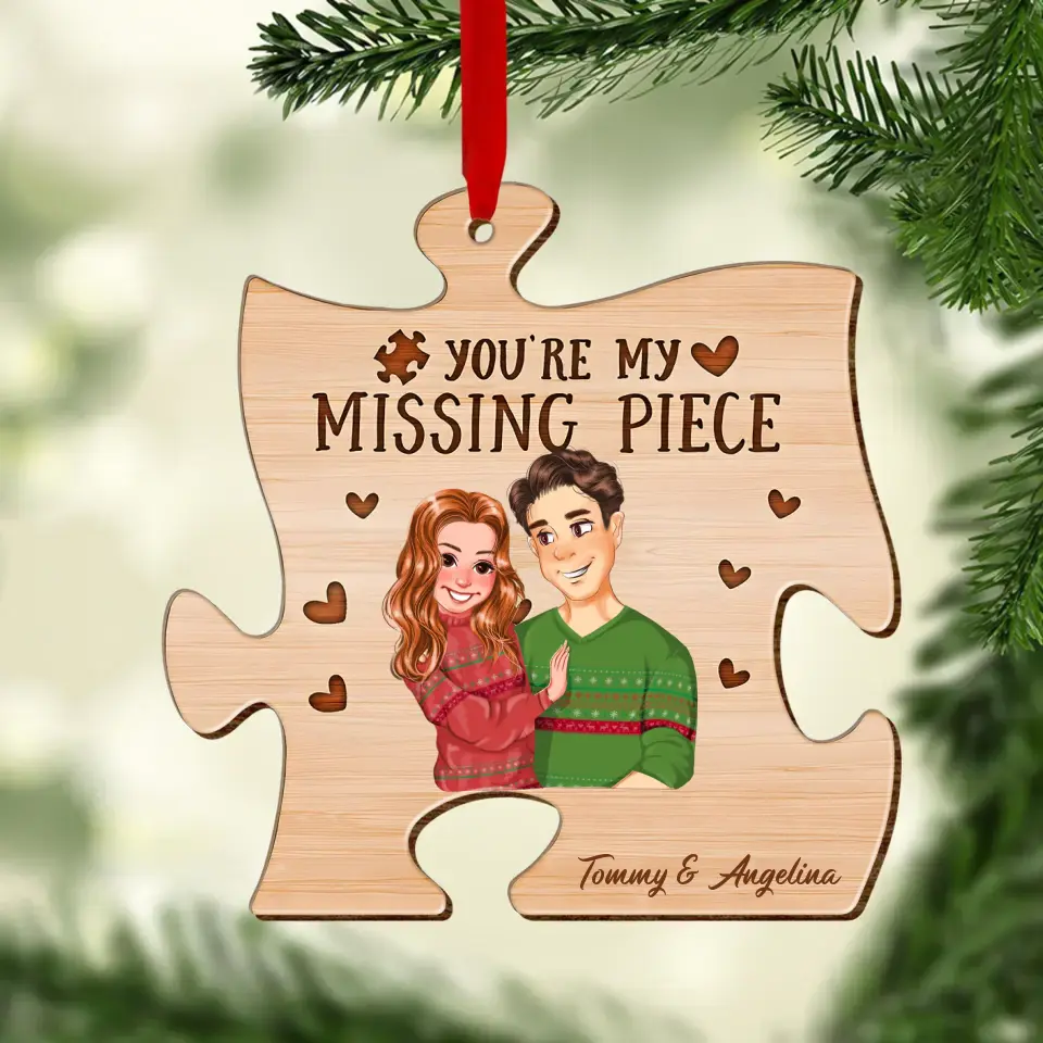 Personalized Couple Puzzle Wooden Ornament - Upload Photo - Christmas Gift For Couple - You're My Missing Piece