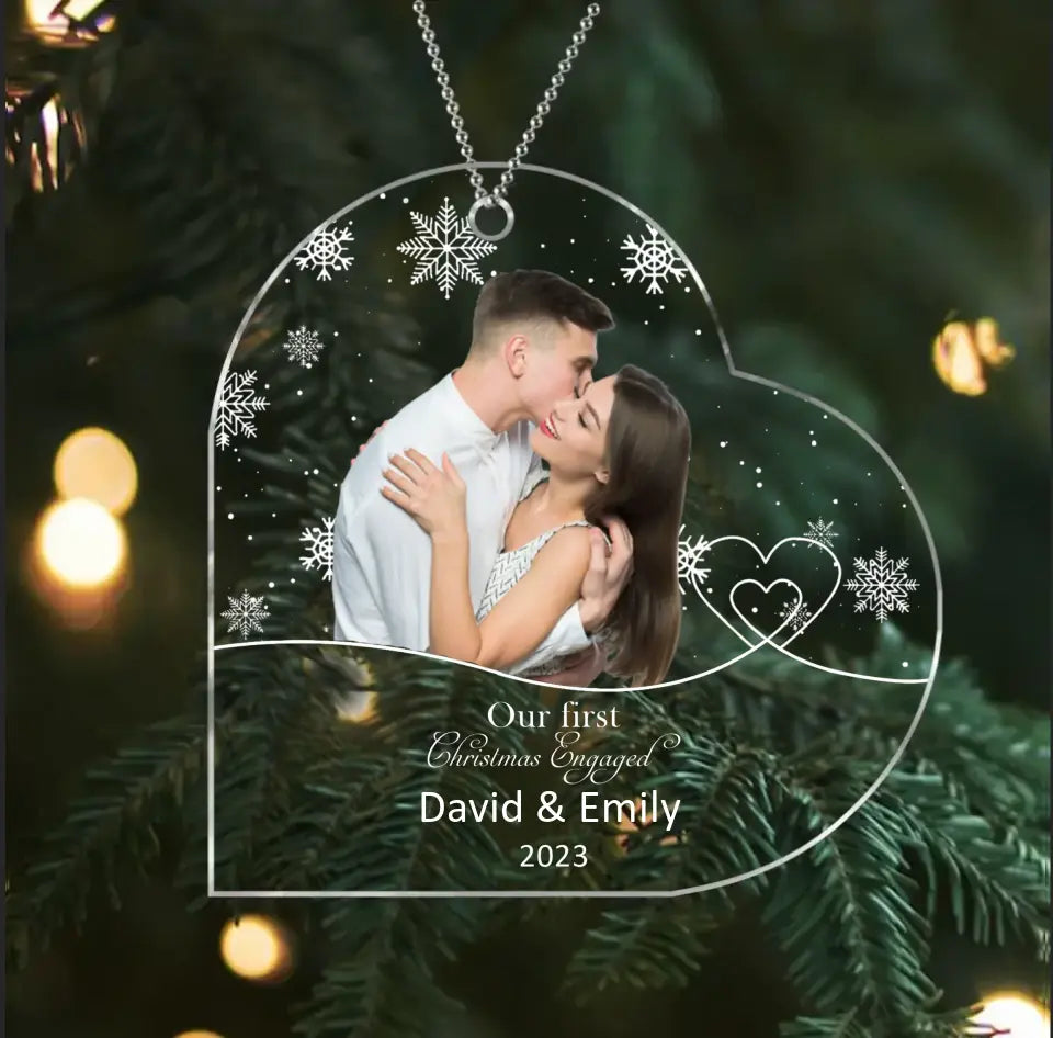 Personalized Couple Photo Acrylic Ornament - Christmas Gift Idea for Couple - Our First Christmas Engaged/Married