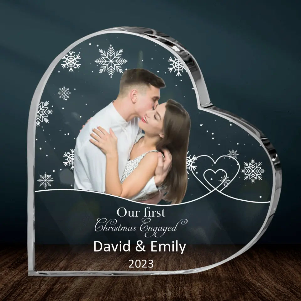 Personalized Couple Photo Crystal Heart - Christmas Gift Idea for Couple - Our First Christmas Engaged/Married