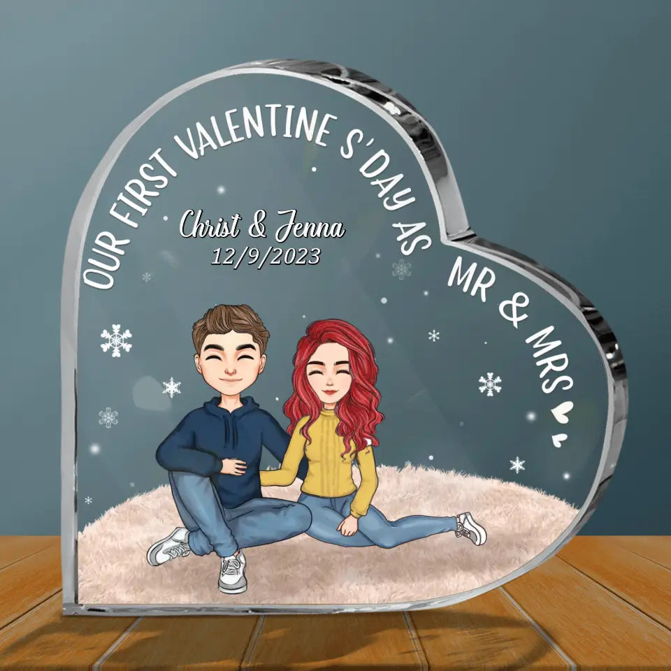 Personalized Couple Crystal Heart - Christmas Gift Idea for Couple - Our First Valentine's Day As Mr & Mrs