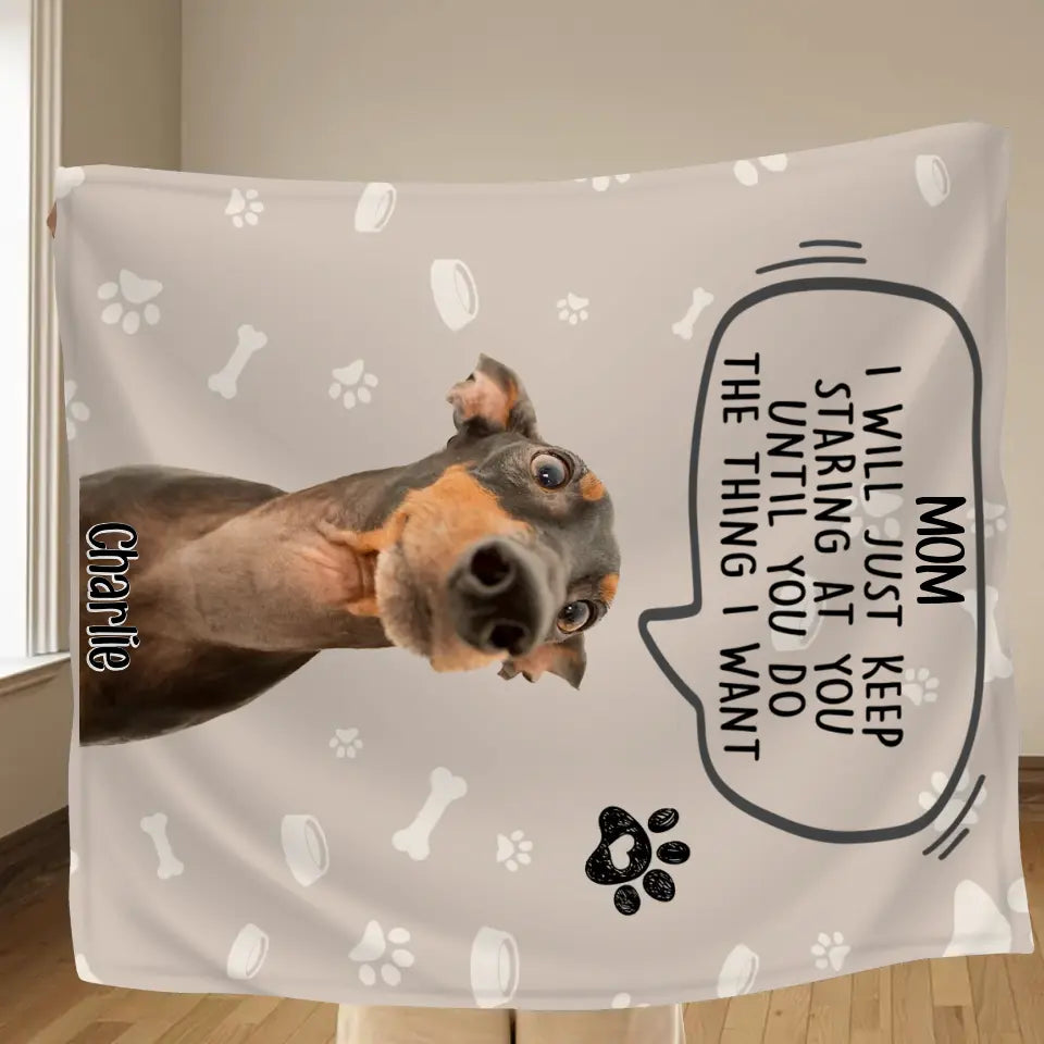 Personalized Pet Photo Quilt/Fleece Throw Blanket - Gift For Pet Lover - Up to 3 Pets - I Will Just Keep Staring At You