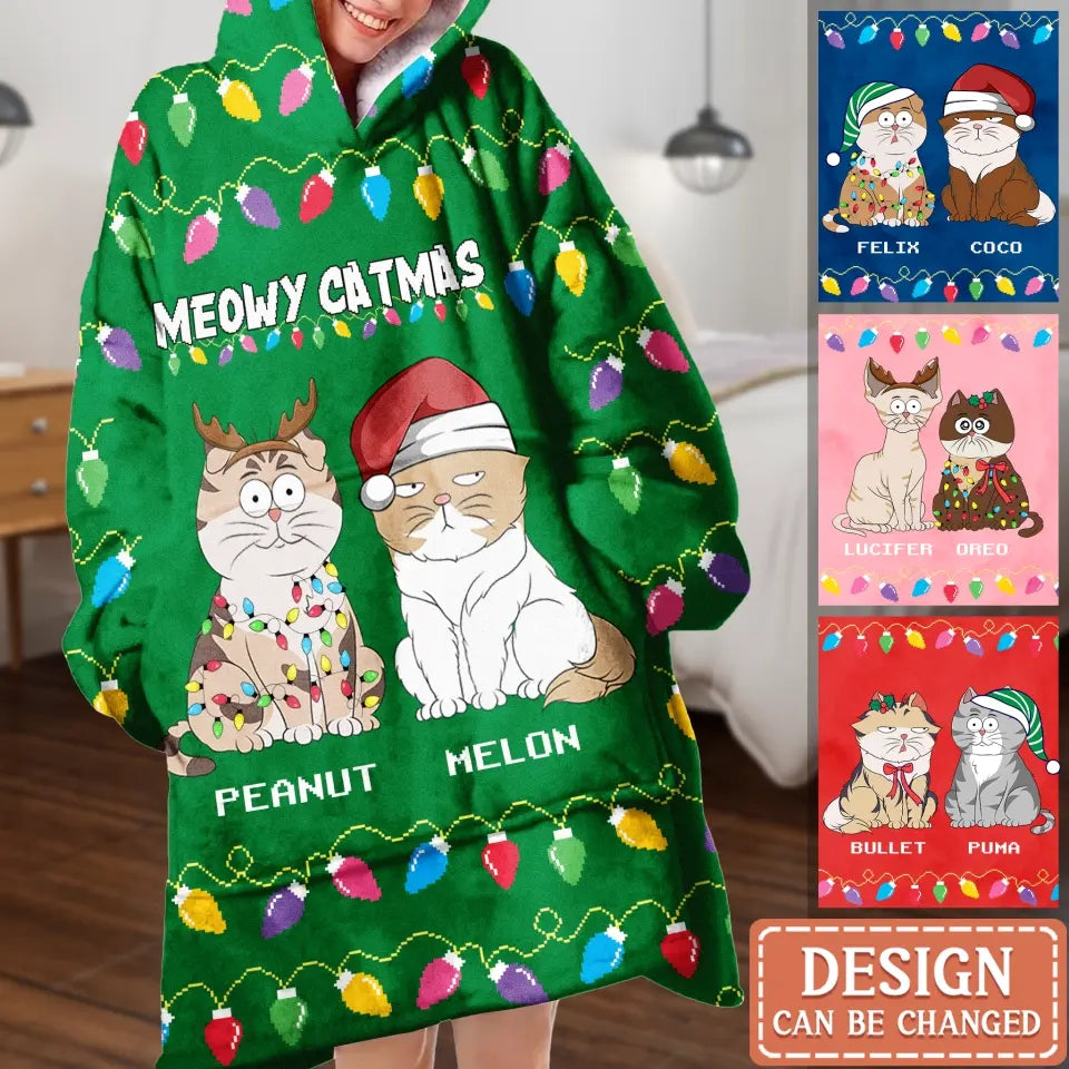 Personalized Cat Mom Multicolor Blanket Hoodie - Up to 4 Cats - Christmas Gift Idea For Cat Lover - Meowy Catmas