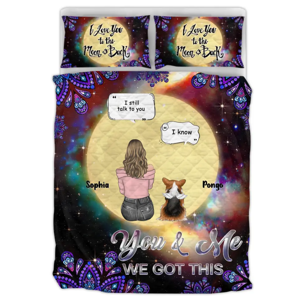Personalized Dog Mom Quilt Bed Sets - Up to 4 Dogs - Gift Idea For Dog Owners/Lovers - I Love You To The Moon & Back