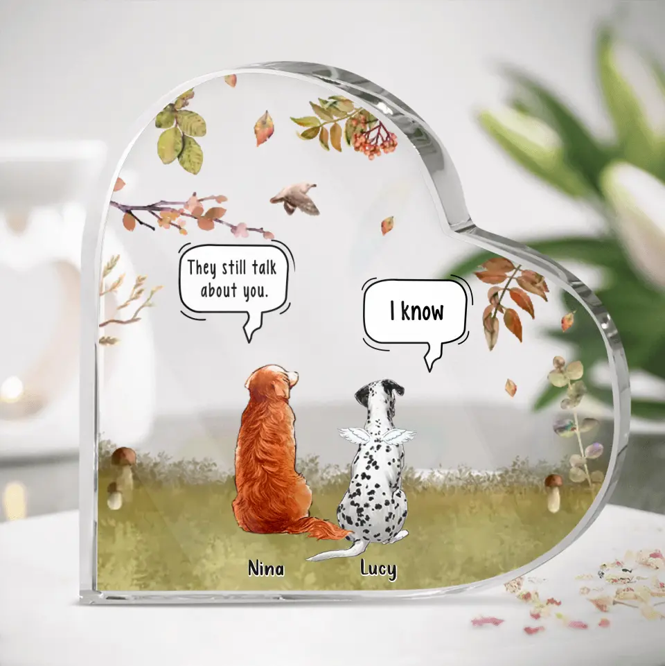 Personalized Memorial Pet Crystal Heart - Up to 6 Pets - Memorial Gift Idea For Dog/Cat Lover -  They Still Talk About You