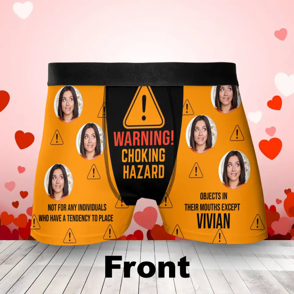 Personalized Men's Boxer Briefs - Upload Photo - Funny/Valentines Gift Idea For Men, Boyfriend, Husband - Warning! Choking Hazard