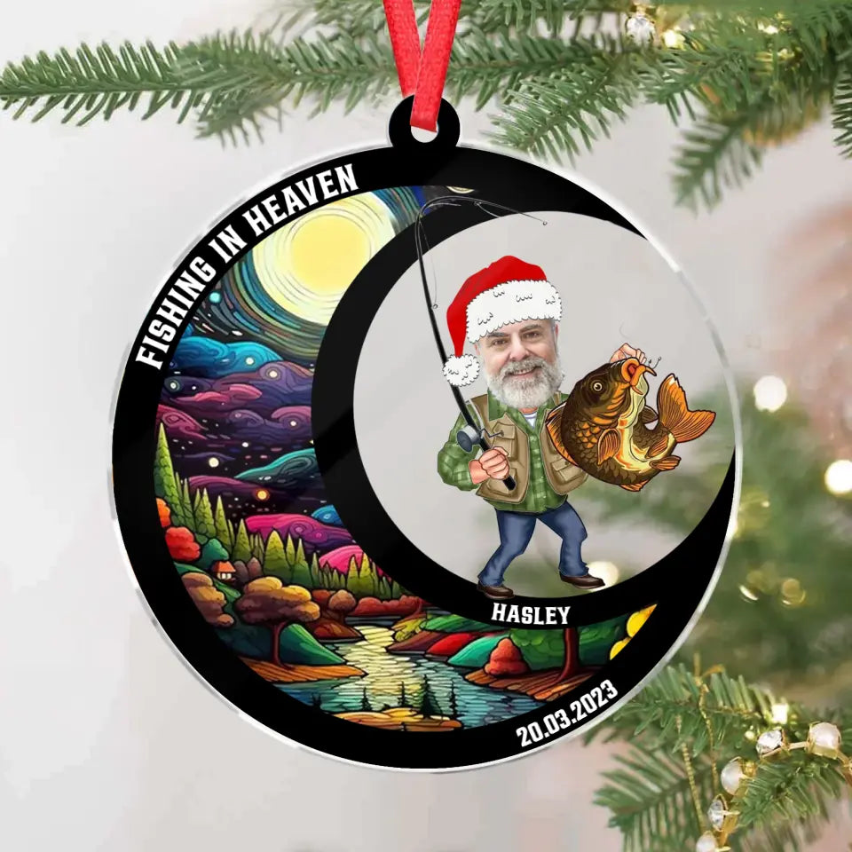 Personalized Fishing In Heaven Acrylic Ornament - Upload Photo - Memorial Gift Idea For Family Member