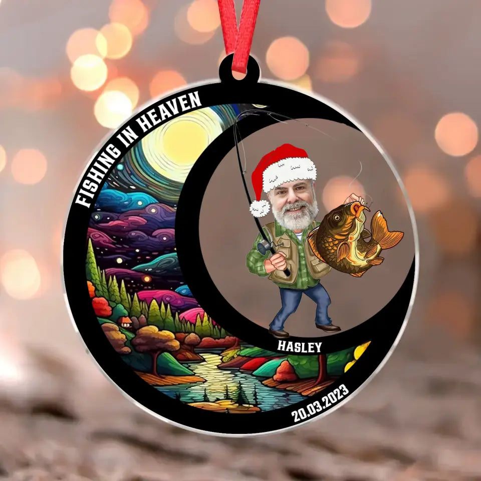 Personalized Fishing In Heaven Acrylic Ornament - Upload Photo - Memorial Gift Idea For Family Member