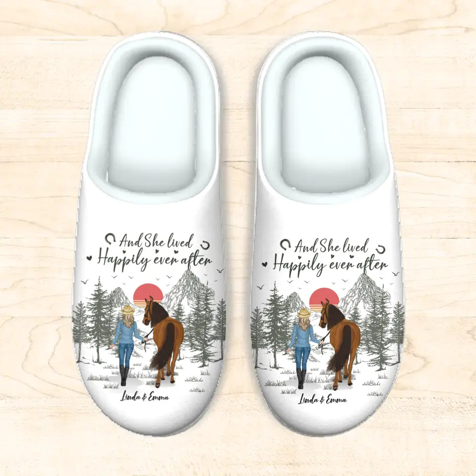 Personalized Horse Plush Slippers - Up to 4 Horses - Gift Idea for Horse Lovers - And She Lived Happily Ever After