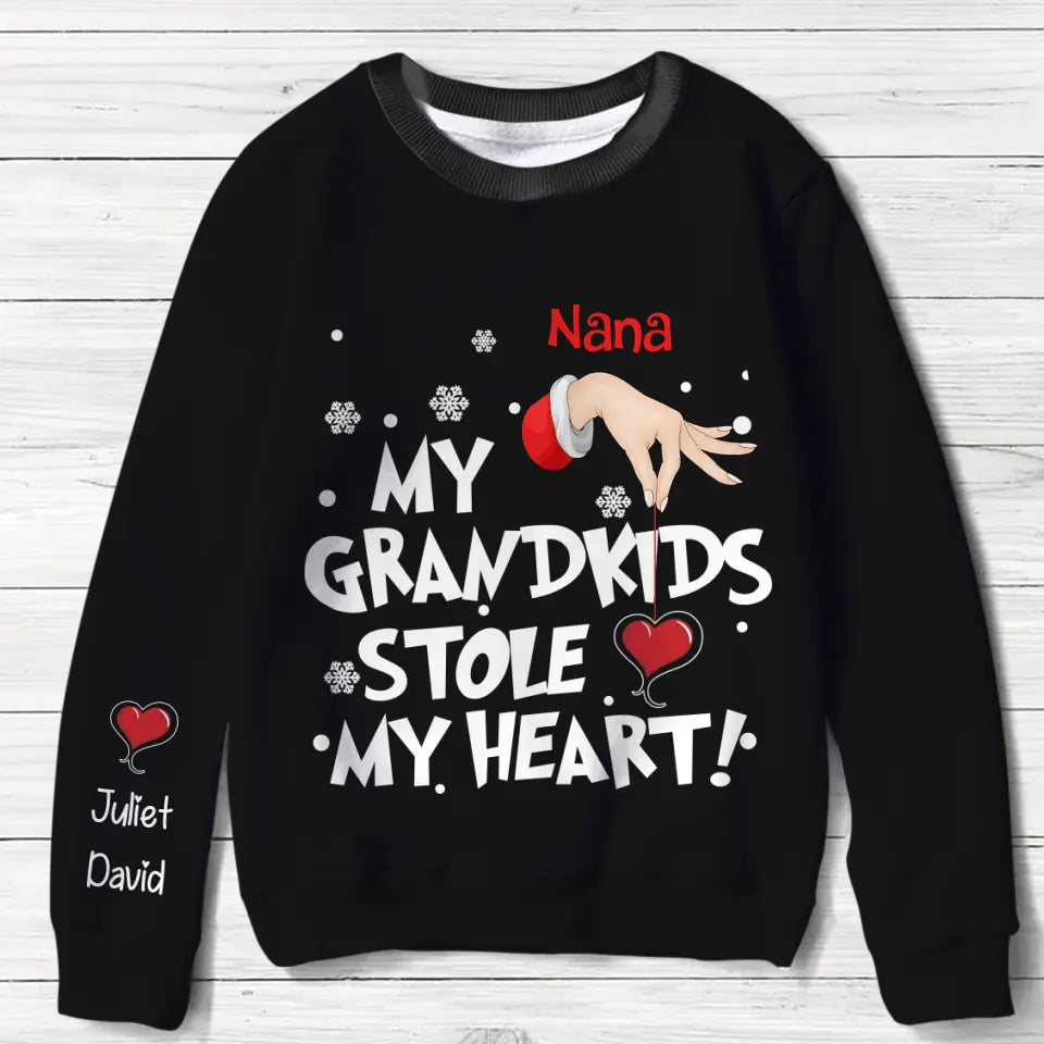 Personalized Grandma AOP Sweater - Up to 10 Children - Christmas Gift Idea for Grandma - My Grandkids Stole My Heart