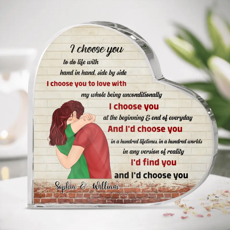 Personalized Couple Crystal Heart - Gift Idea For Couple/Him/Her/Valentines's Day - I Choose You To Do Life With Hand In Hand
