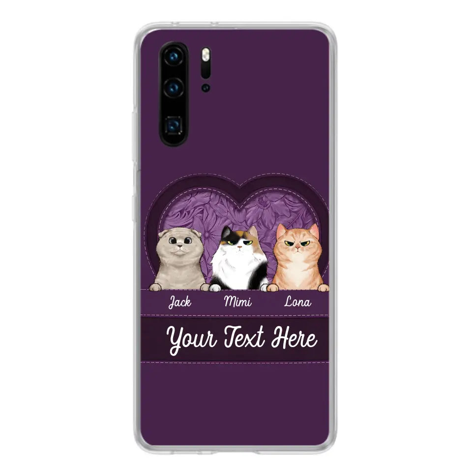 Custom Personalized Cat Phone Case For Oppo/Xiaomi/Huawei - Gift Idea For Cat Lovers- Up to 3 Cats - Cat In Heart