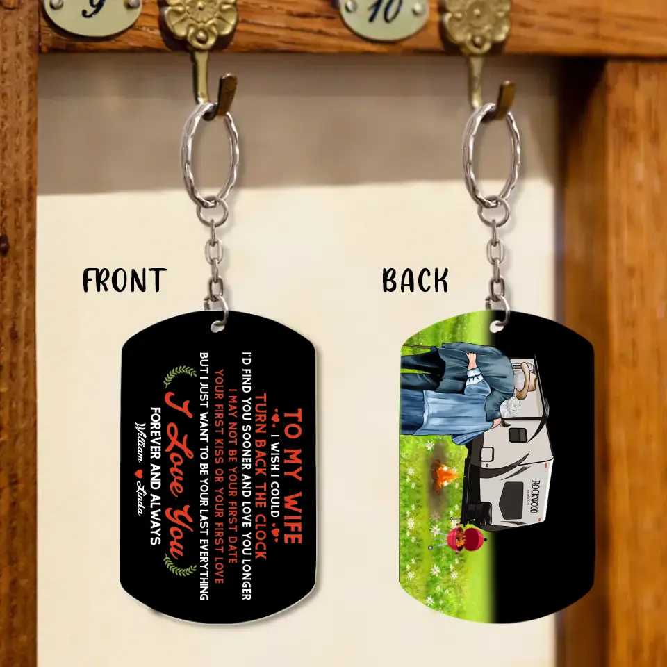 Personalized Old Couple Aluminum Keychain - Gift Idea For Couple/Husband/Wife - To My Wife I Wish I Could Turn Back The Clock