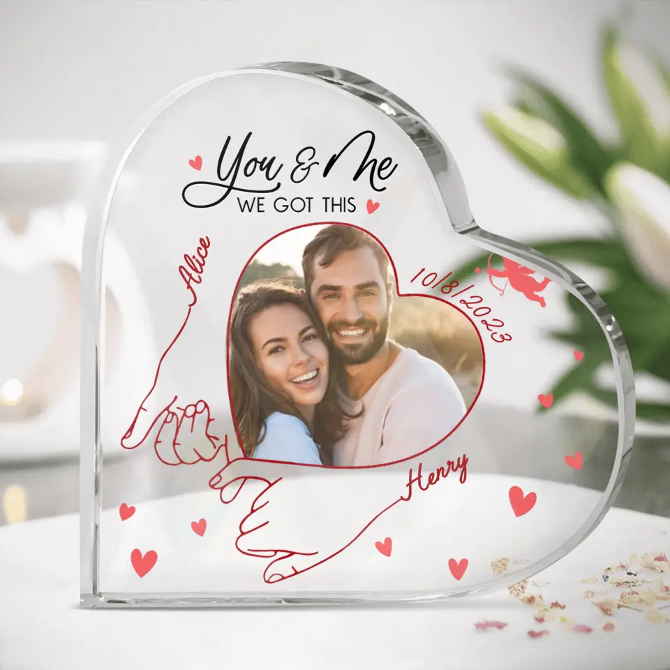 Personalized Couple Crystal Heart - Gift Idea For Couple/Him/Her/Valentines's Day - Upload Photo - You & Me We Got This