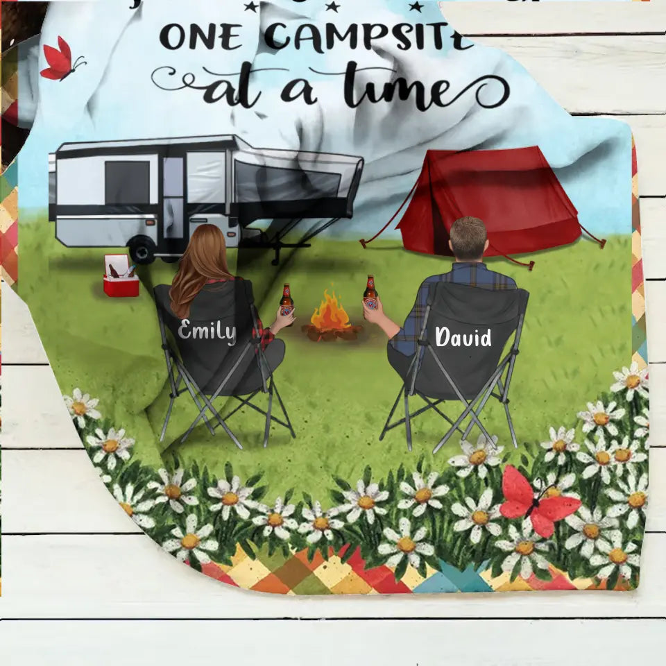 Personalized Camping Couple Fleece Throw Blanket & Quilt - Gift Idea For Camping lovers - Making Memories One Campsite At A Time