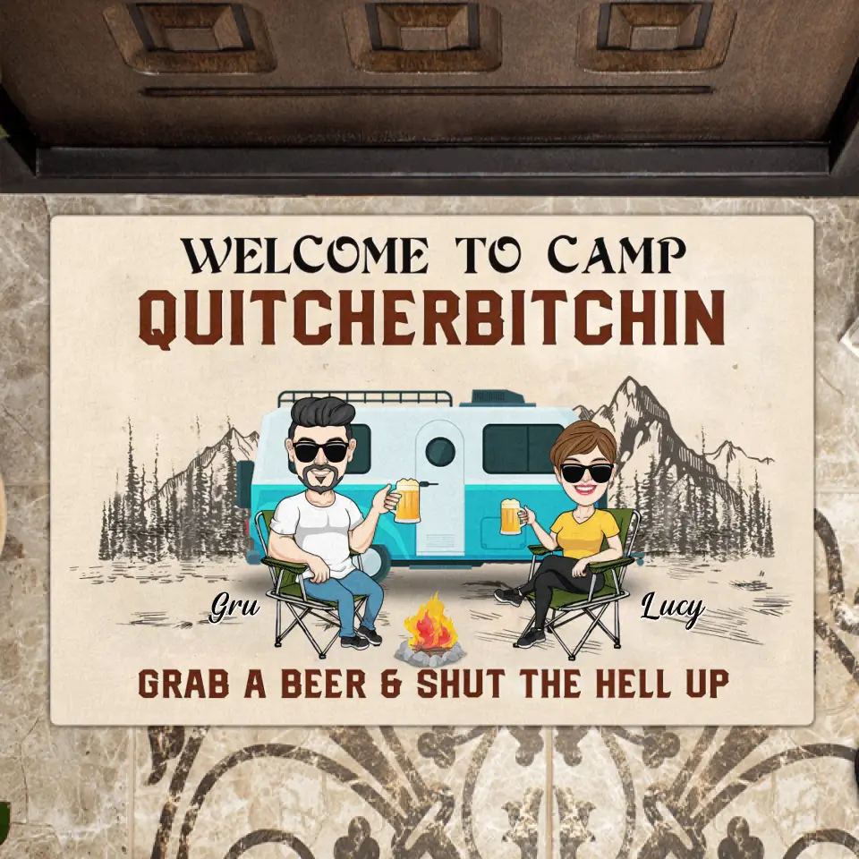 Personalized Couple Doormat - Best Gift Idea For Couple/Camping Lovers/Dog Lovers - Welcome To Camp Quitcherbitchin