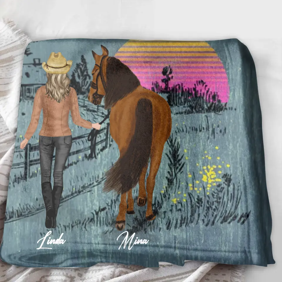 Personalized Horse Girl Quilt/Fleece Throw Blanket - Gift Idea For Girl/Horse Lovers - Up to 6 Horses - Just A Girl Who Loves Horses