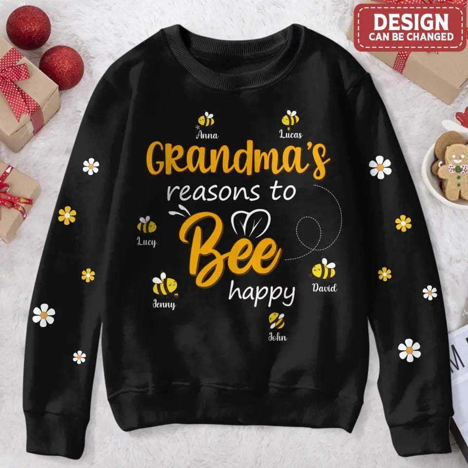 Personalized Grandma Bee Sweater - Christmas Gift Idea For Grandma/Mom - Up to 10 Kids - Grandma's Reasons To Bee Happy