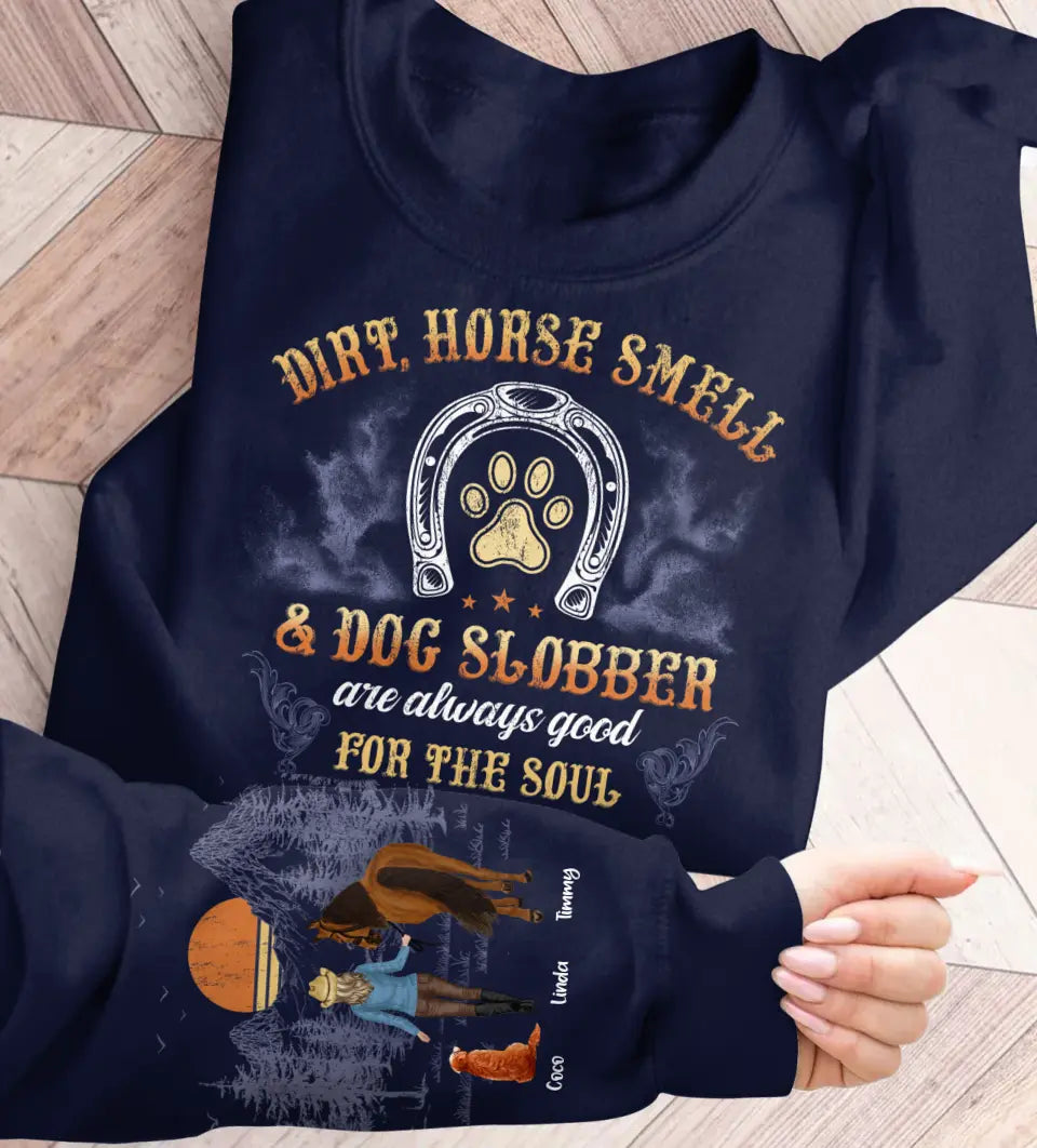 Personalized Horse Dog Girl AOP Sweater - Gift Idea For Horse Lover/Dog Lover - Dirt, Horse Smell & Dog Slobber Are Always Good For The Soul