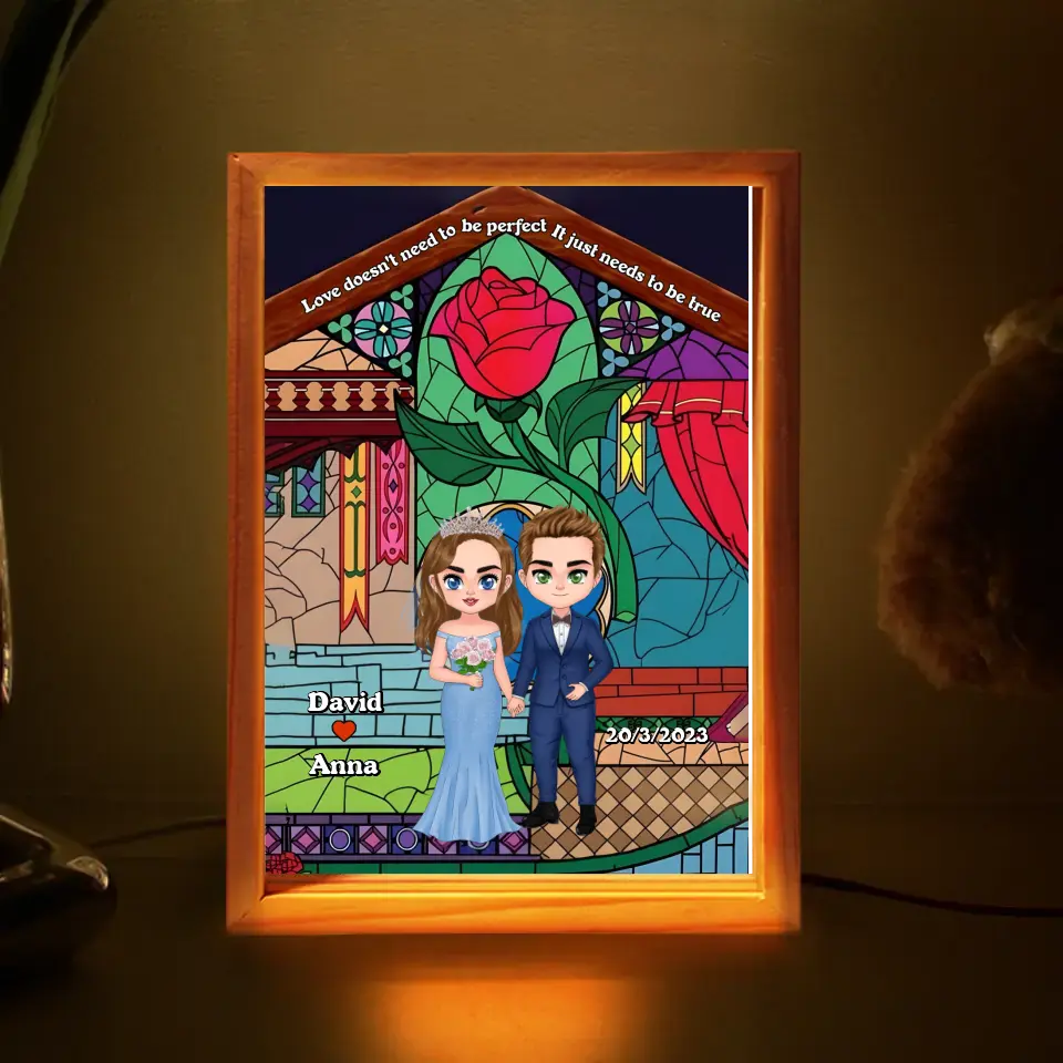 Personalized Wedding Couple Picture Frame Light Box - Anniversary/ Valentine/ Wedding Gift Idea For Couple - Love Doesn't Need To Be Perfect