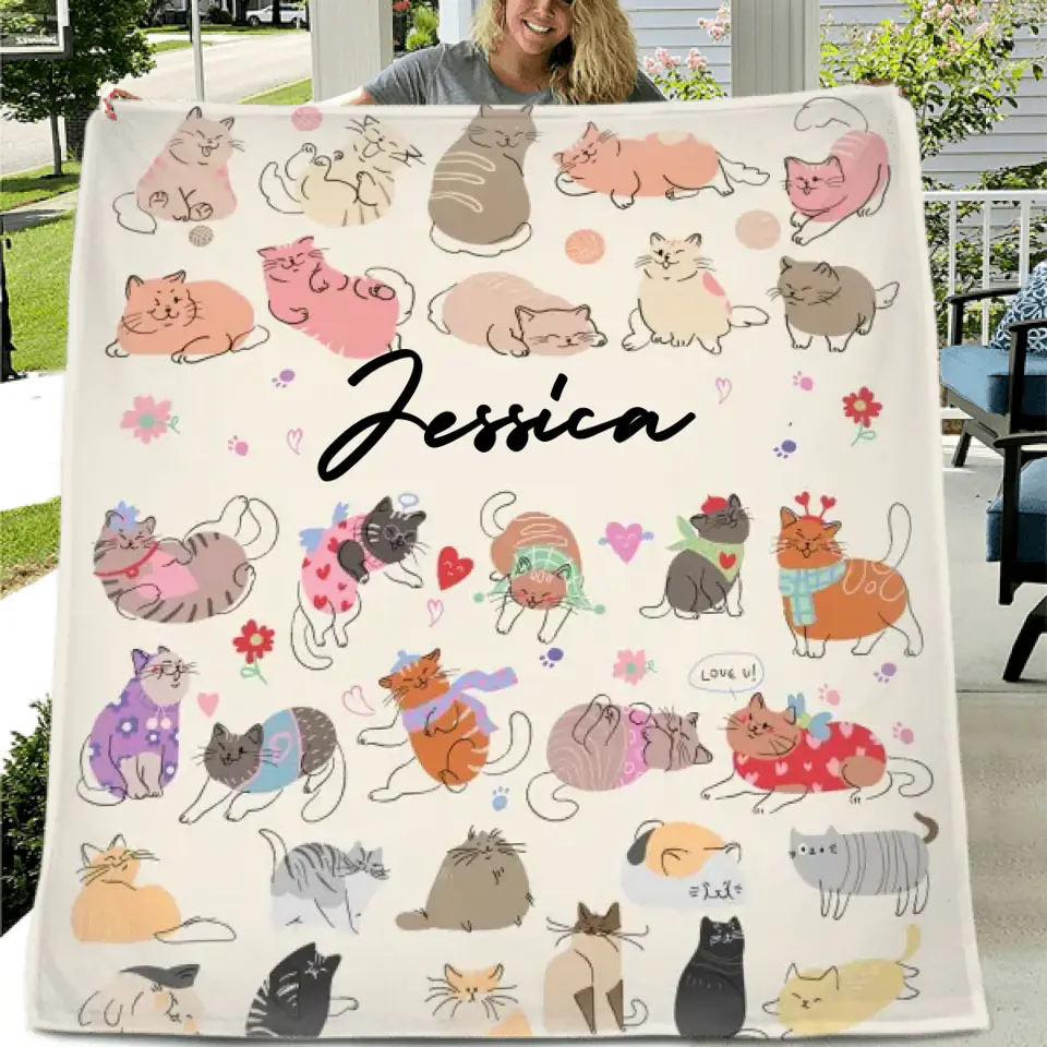 Custom Cute Cat Fleece Throw Blanket/Quilt/Pillow Cover - Gift Idea For Cat Lovers