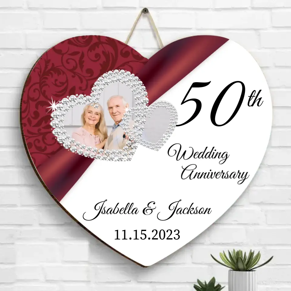 Personalized Heart Wooden Sign - Upload Photo - Wedding/Anniversary Gift Idea For Couple/Valentines Day Gift To Mom Dad