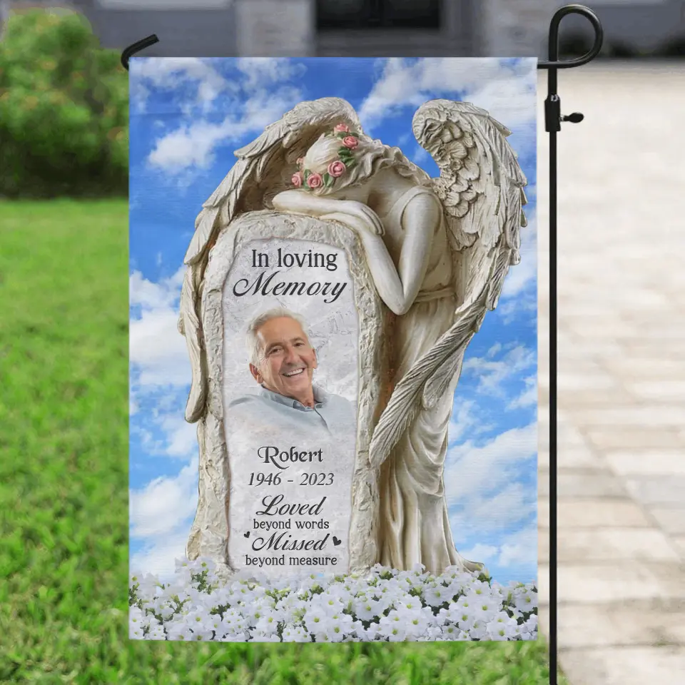 Personalized Memorial Garden Flag Sign - Memorial Gift Idea - Upload Photo - Loved Beyond Words Missed Beyond Measure