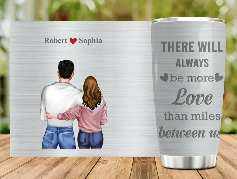 Personalized Couple Tumbler - Gift Idea For Couple/Him/Her/Valentine's Day - There Will Always Be More Love Than Miles Between Us