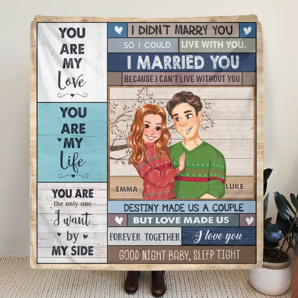 Personalized Couple Husband And Wife Fleece Throw Blanket/Quilt - Gift Idea For Couple/Him/Her/Valentine's Day - I Can't Live Without You