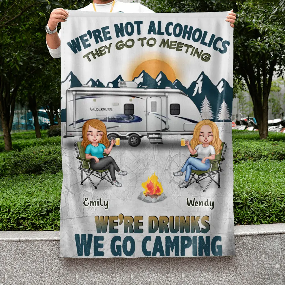 Personalized Camping Flag Sign - Best Gift For Camping Lovers/Friends - Up to 7 Friends - We're Not Alcoholics