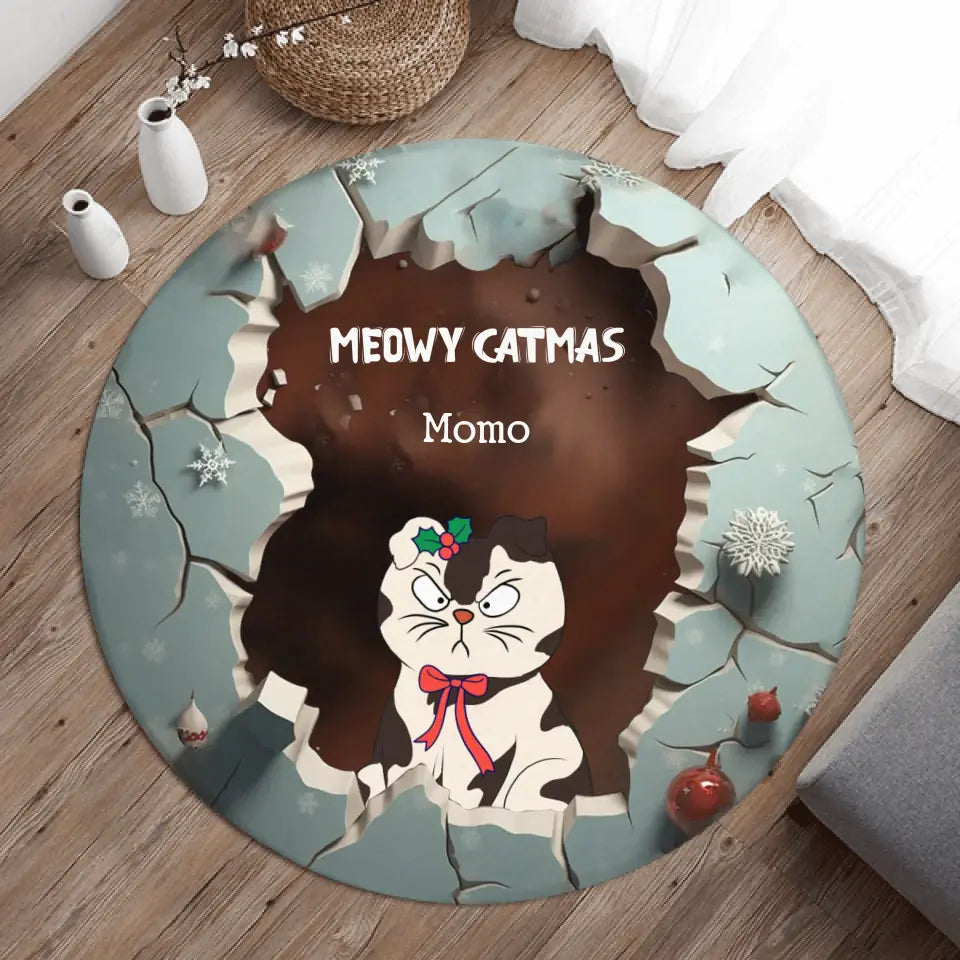 Personalized Cat Round Rug - Up to 6 Cats - Christmas Gift Idea for Cat Lovers - Meowy Catmas