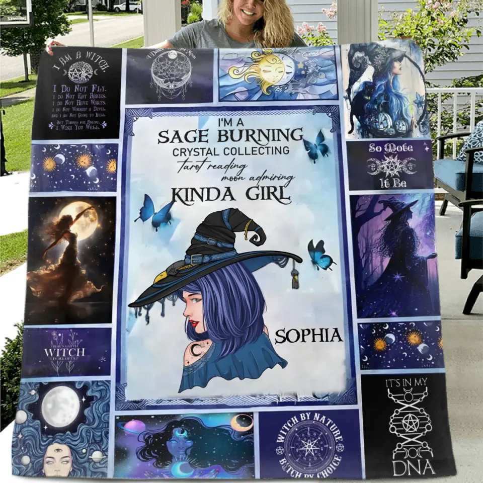Personalized Witch Quilt/Fleece Throw Blanket - Halloween Gift Idea For Witch Lovers - I Am A Sage Burning  Crystal Collecting