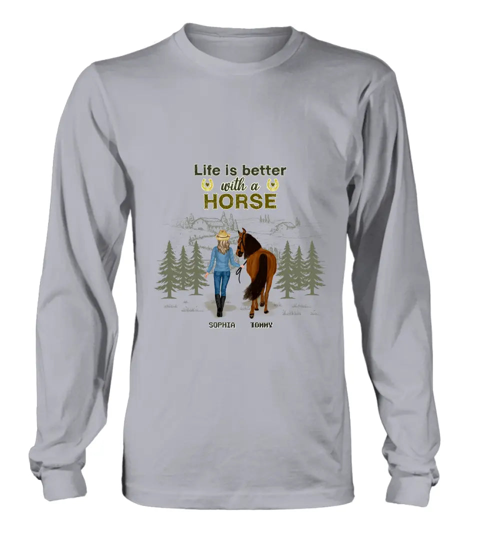 Personalized Horse Girl Shirt/Hoodie - Up to 6 Horses - Gift Idea For Horse Lover - Life Is Better With Horses