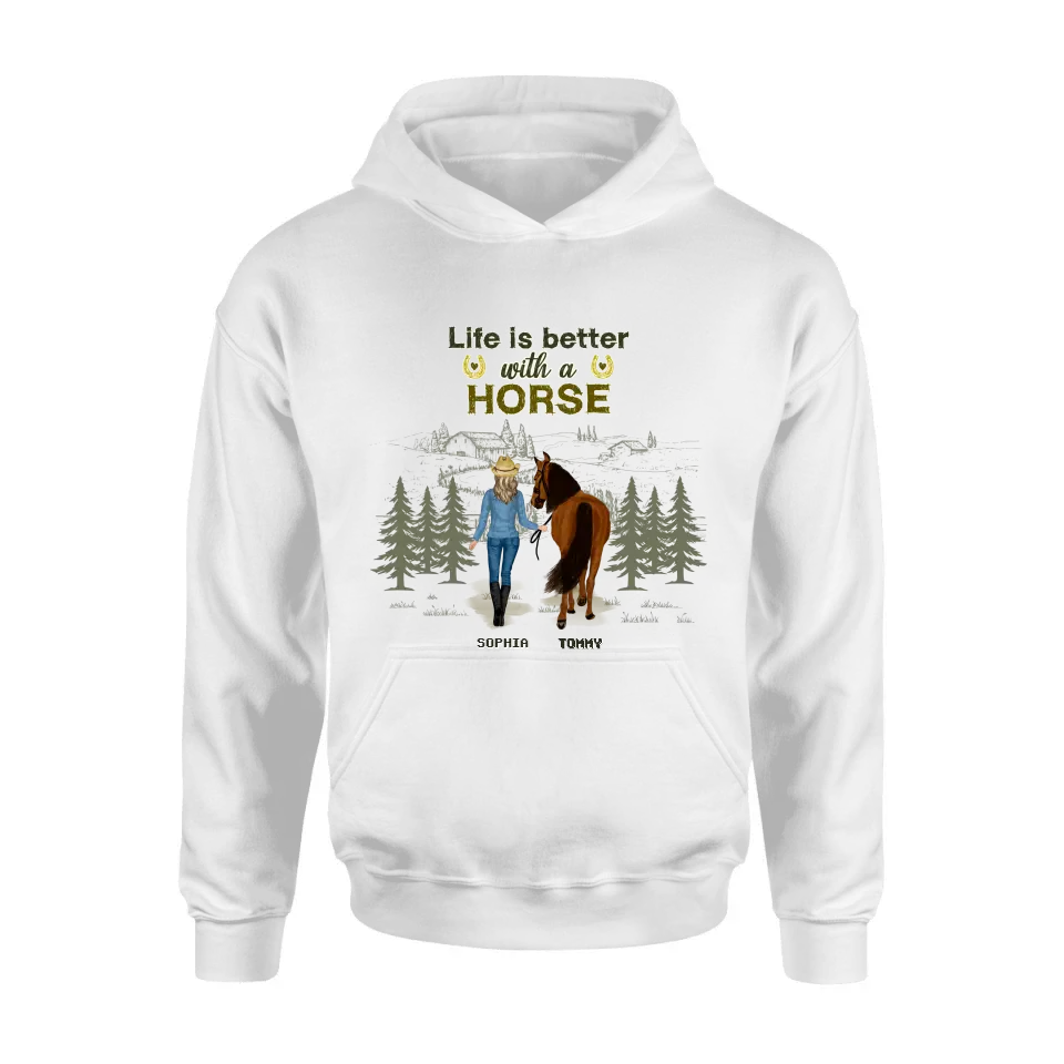 Personalized Horse Girl Shirt/Hoodie - Up to 6 Horses - Gift Idea For Horse Lover - Life Is Better With Horses