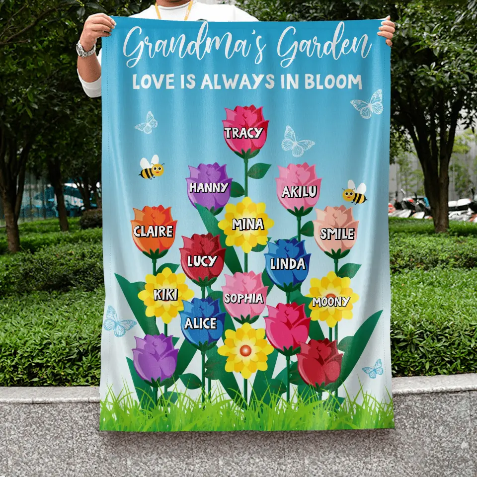 Personalized Grandma's Garden Flag Sign - Gift Idea For Grandma Lovers - Up to 12 Kids - Love Is Always In Bloom