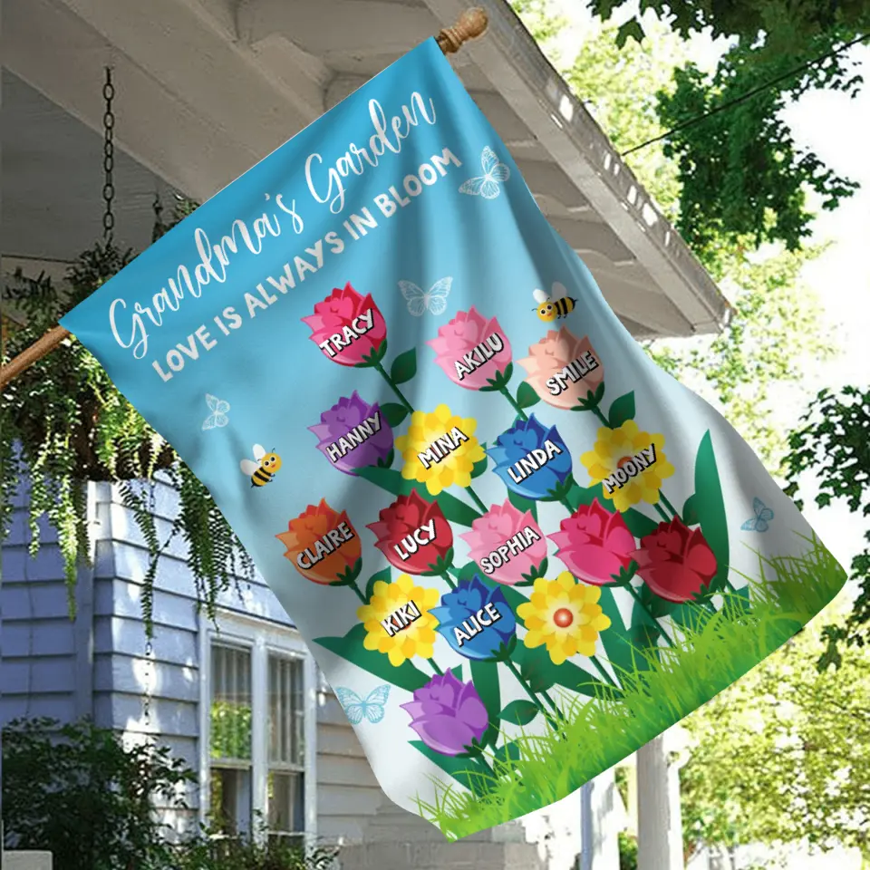 Personalized Grandma's Garden Flag Sign - Gift Idea For Grandma Lovers - Up to 12 Kids - Love Is Always In Bloom