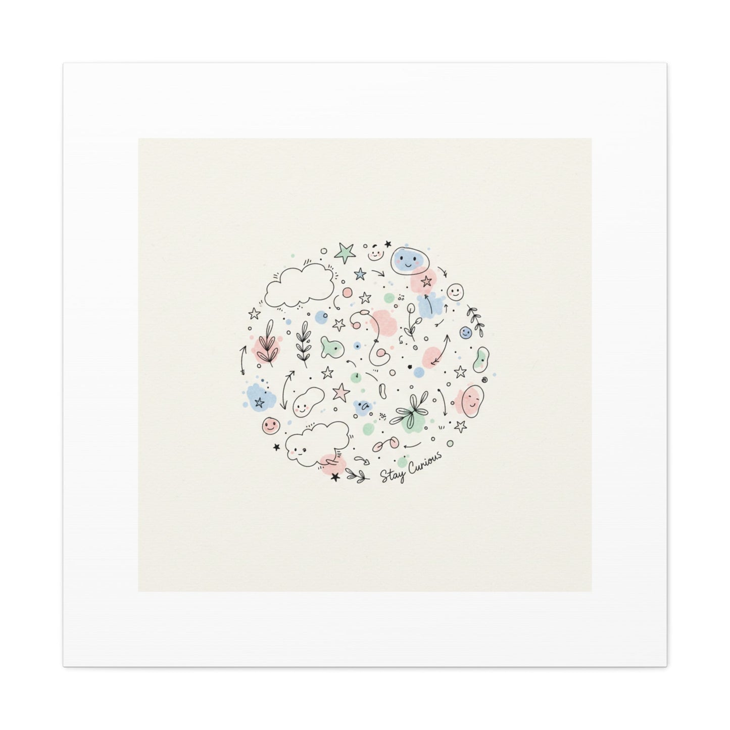 Doodle Circle Line Drawing Matte Canvas, Hand-Drawn Sketch Art