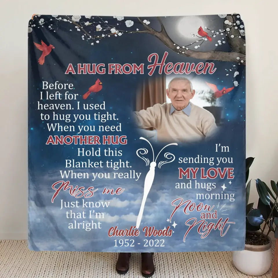 Personalized Memorial Quilt/Fleece Throw Blanket - Upload Photo - Memorial Gift Idea For Family Member - I'm Sending You My Love & Hugs