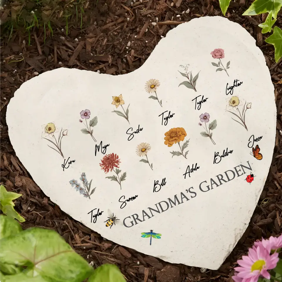 Personalized Grandma's Garden Heart Lithograph - Mother's Day Gift Idea For Grandma/Mother - Up to 12 Kids