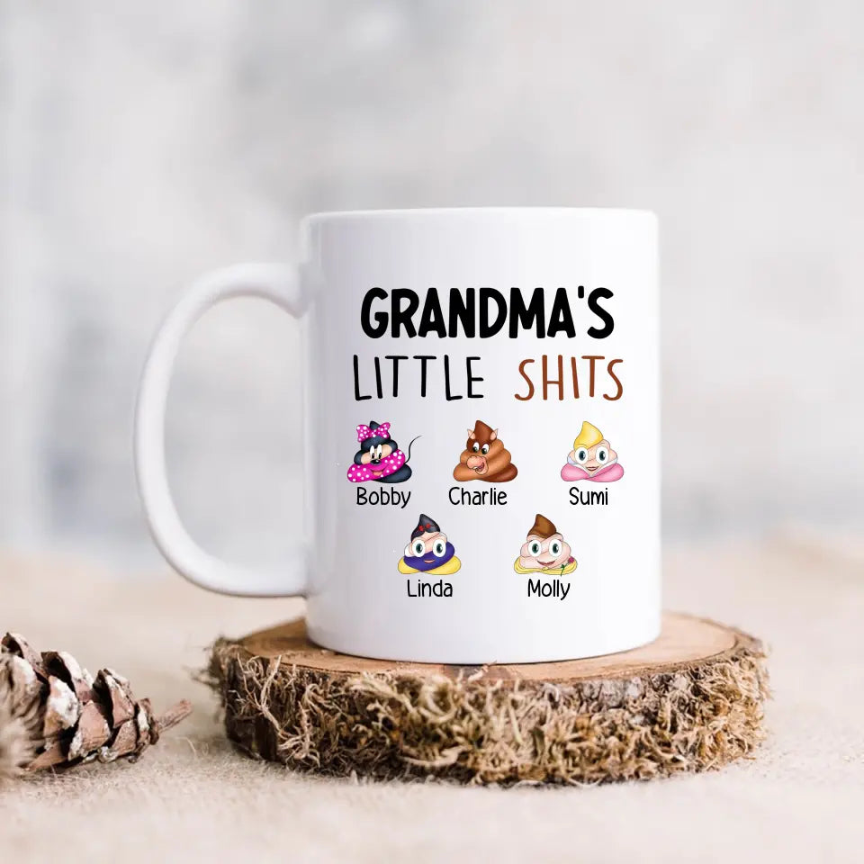 Personalized Funny Coffee Mug - Gift Idea For Mom/Dad/Grandpa/Grandma - Up to 5 Kids - Grandma's Little Shits
