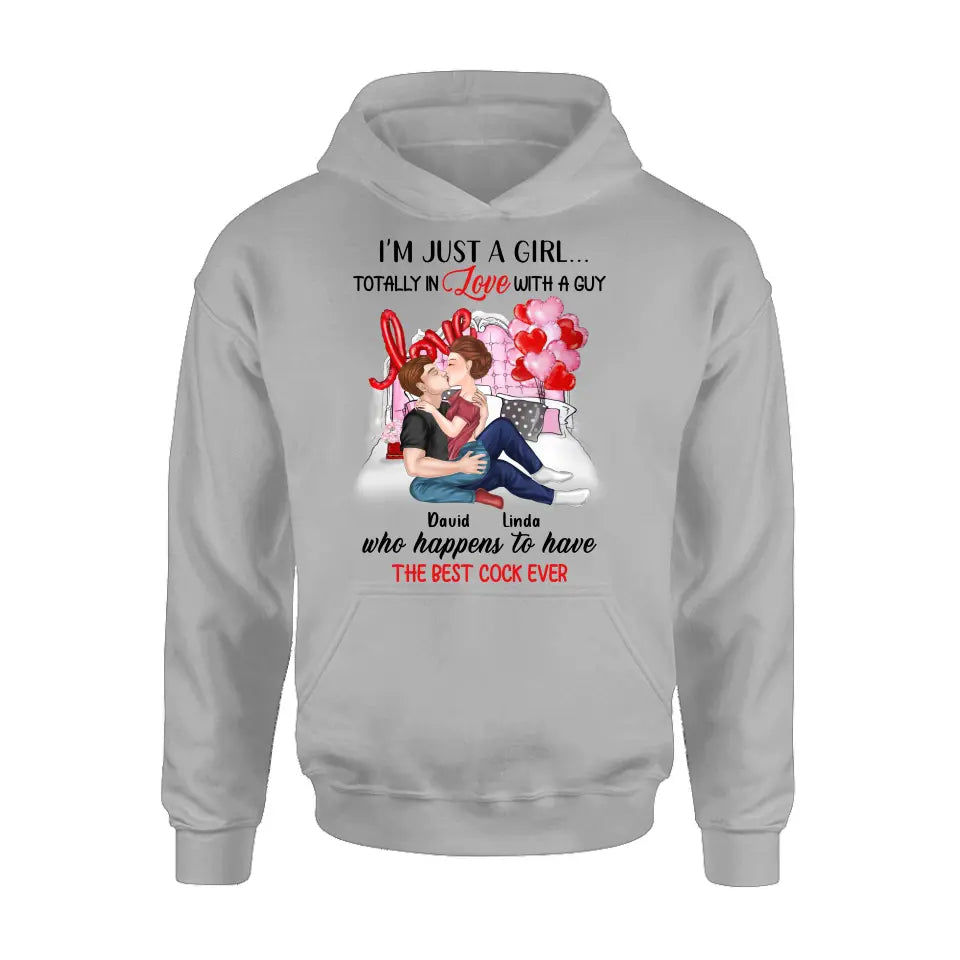 Personalized Couple Shirt/Hoodie - Gift Idea For Husband From Wife/Couple Gift/Valentine's Day - I'm Just A Girl...Totally In Love With A Guy