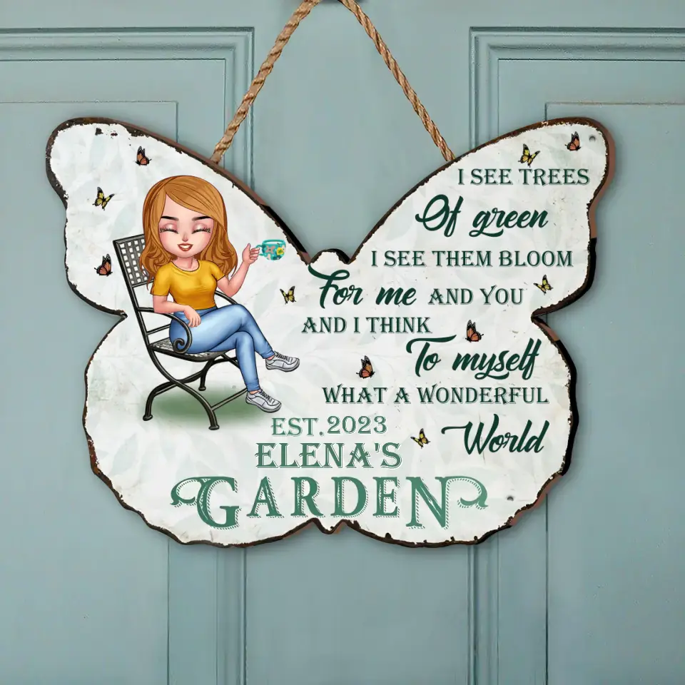 Personalized Garden Wooden Sign - Gift Idea For Garden Lover - What A Wonderful World