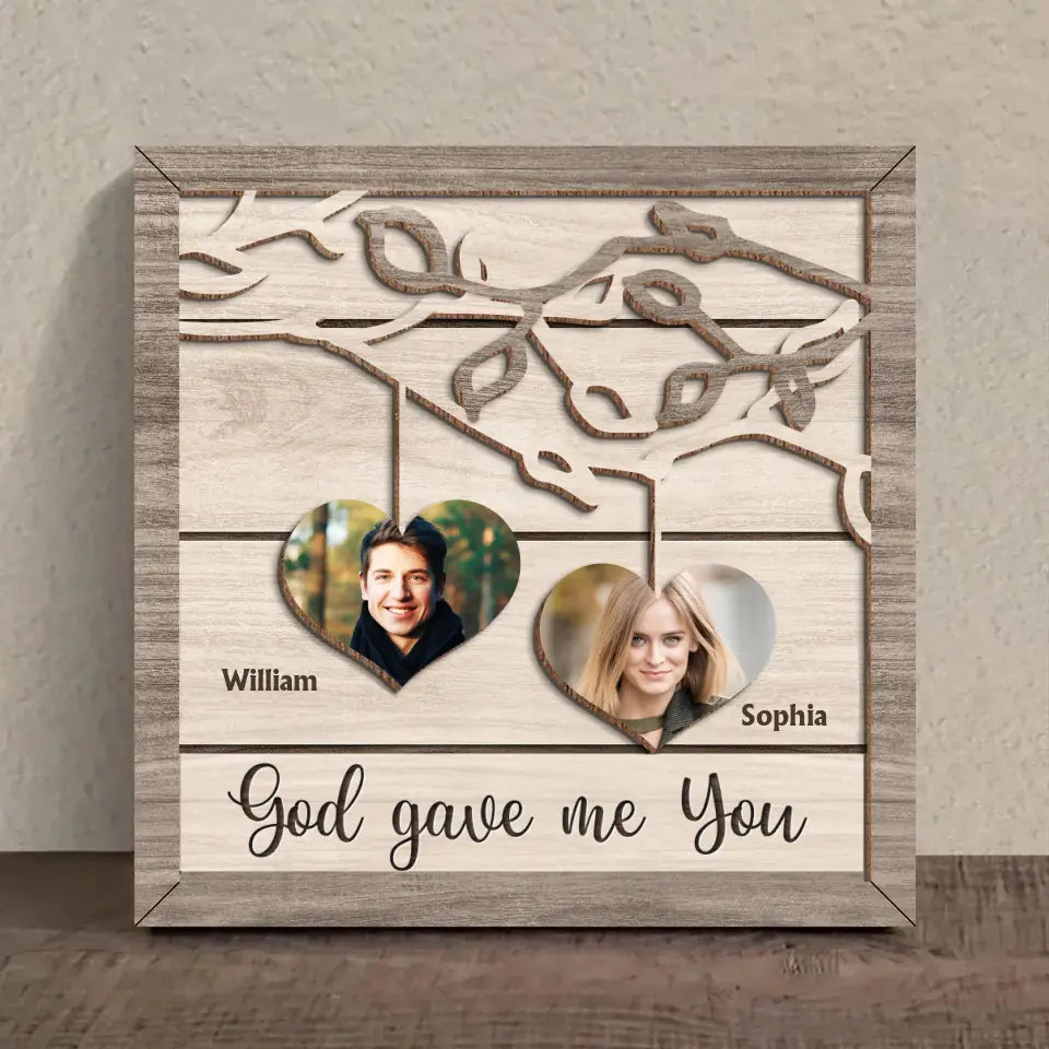 Personalized Couple Photo 2 Layered Wooden Art - Valentine's Day Gift Idea For Couple/Him/Her - God Gave Me You