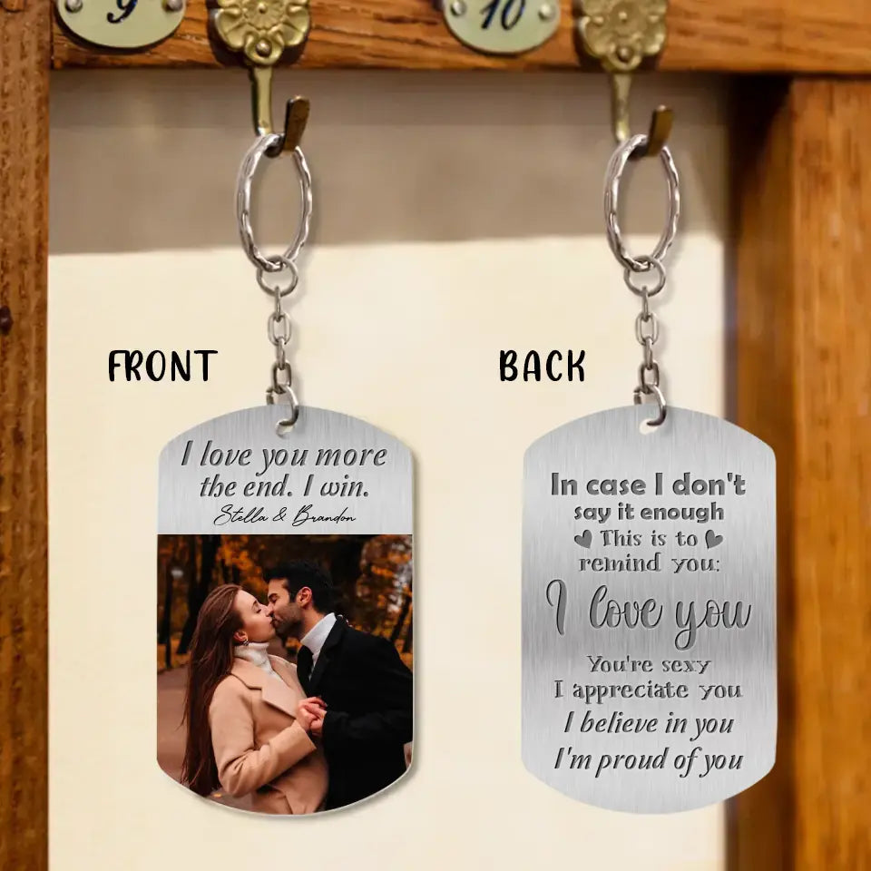 Personalized Couple Aluminum Keychain - Gift Idea For Couple/Him/Her/Valentine's Day - I Love You More The End I Win