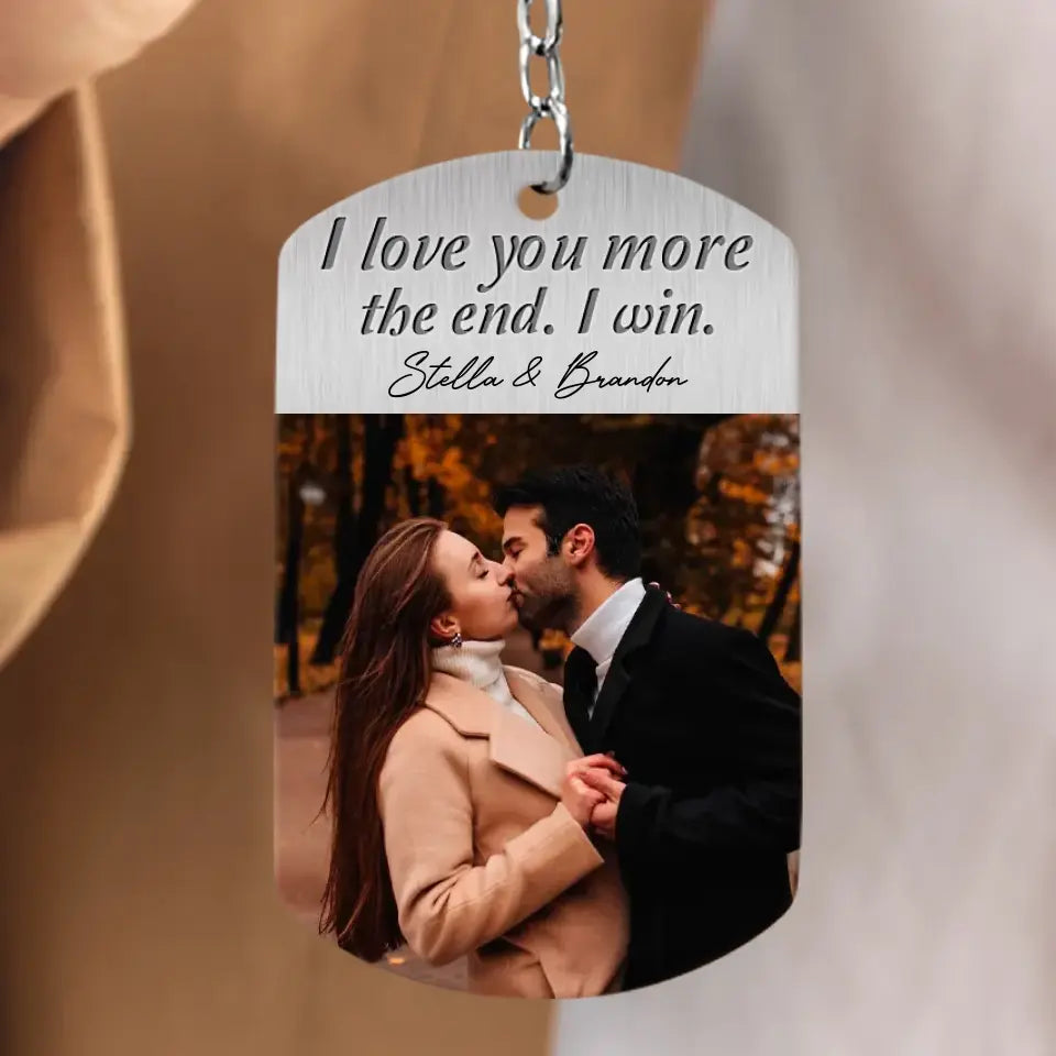 Personalized Couple Aluminum Keychain - Gift Idea For Couple/Him/Her/Valentine's Day - I Love You More The End I Win