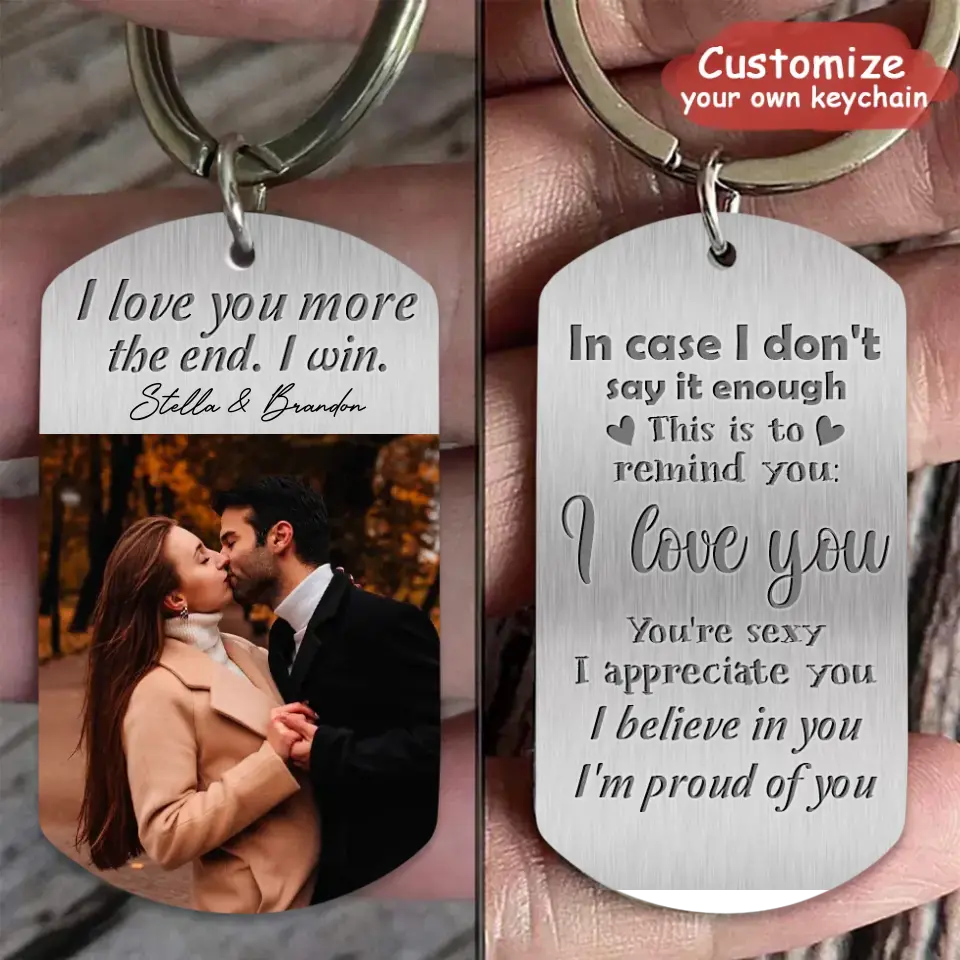 Personalized Couple Aluminum Keychain - Gift Idea For Couple/Him/Her/Valentine's Day - I Love You More The End I Win