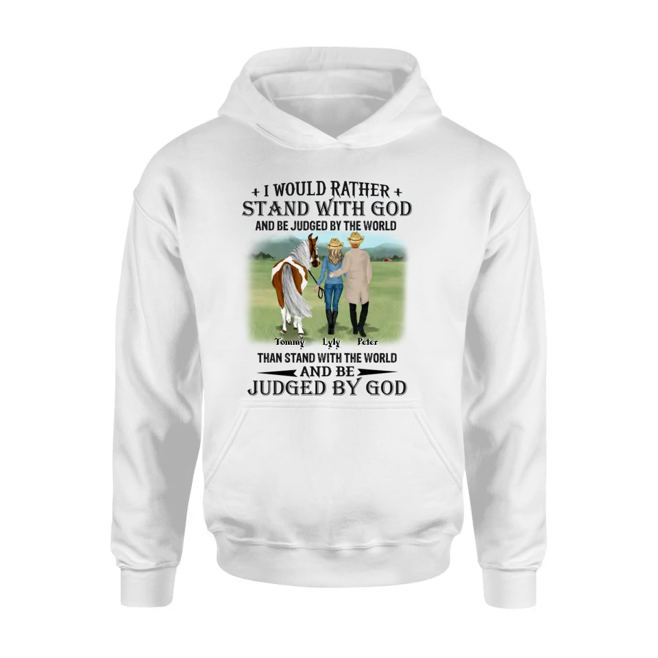 Personalized Horse Couple T-Shirt/Long Sleeve/Sweatshirt/Hoodie - Gift Idea For Couple/Her/Horse Lover - I Would Rather Stand With God