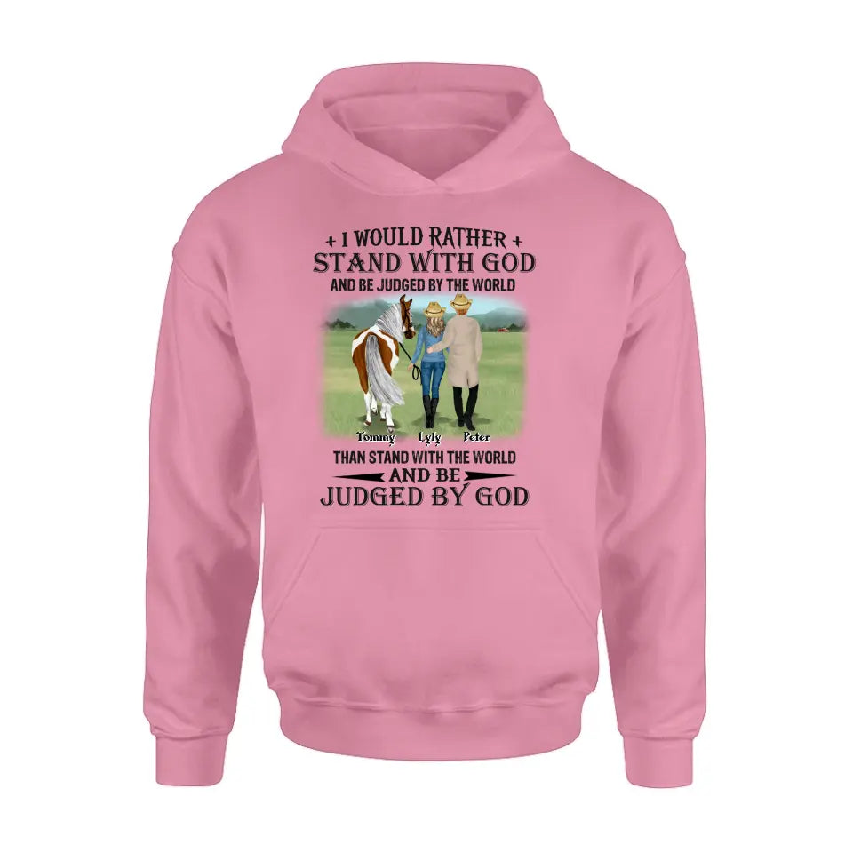 Personalized Horse Couple T-Shirt/Long Sleeve/Sweatshirt/Hoodie - Gift Idea For Couple/Her/Horse Lover - I Would Rather Stand With God