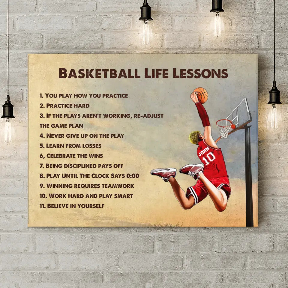 Personalized Basketball Horizontal Canvas - Gift Idea For Basketball Lovers/Son/Grandson - Basketball Life Lessons