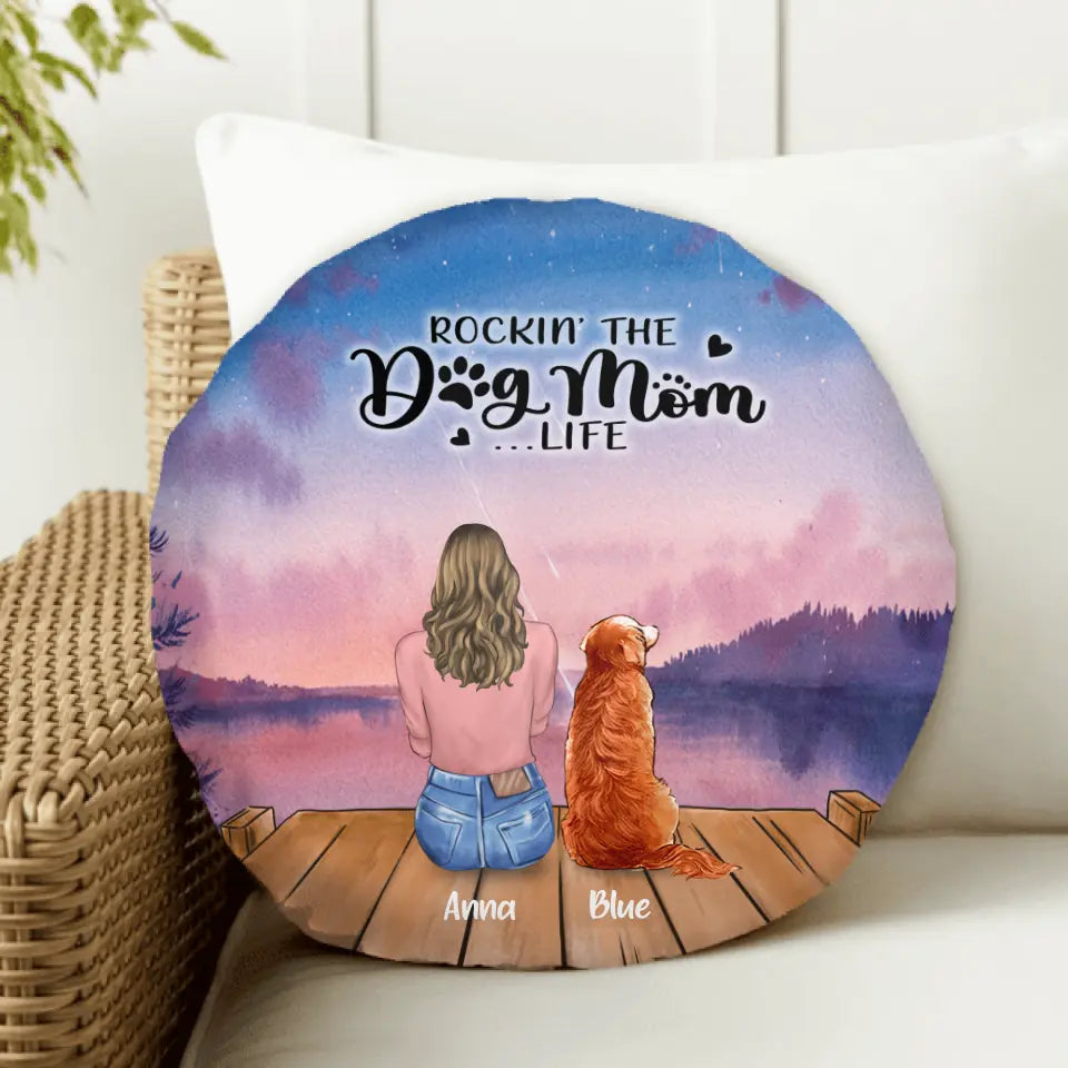 Personalized Dog Mom Round Pillow - Up to 6 Dogs - Gift Idea For Dog Lover - Rockin' The Dog Mom Life